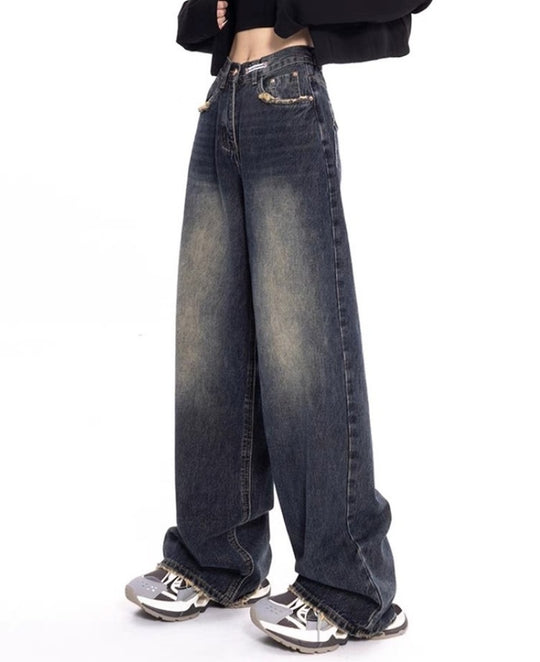 Damen weite Jeanshose mit hohem Bund EB