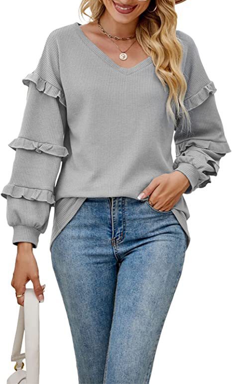 Damen Rüschensweater mit V-Ausschnitt EB