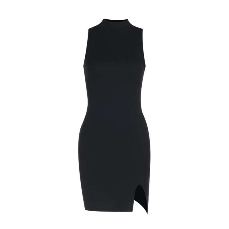 Damen figurbetontes Minikleid mit modernem Stehkragen und schlitz EB