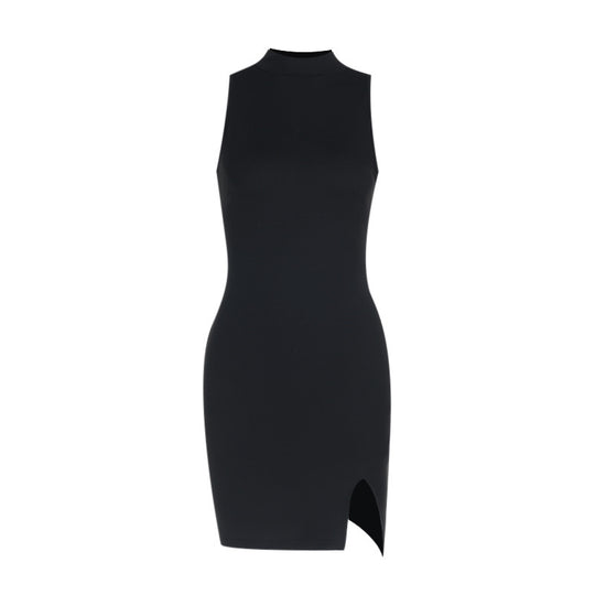 Damen figurbetontes Minikleid mit modernem Stehkragen und schlitz EB