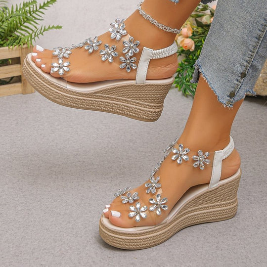 Damen Wedge-Sandalen mit floralem Dekor EB