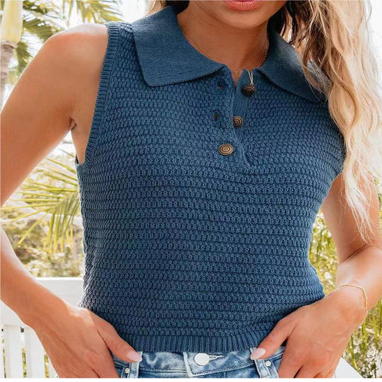 Damen ärmelloses Polo-Top mit strukturiertem Strickdesign EB