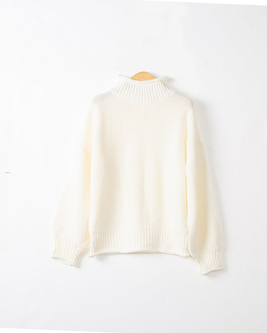 Damen modischer Pullover mit hohem Kragen und strukturierter Textur EB