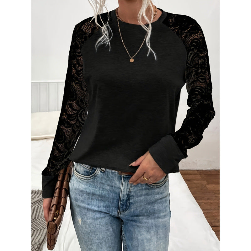 Damen Langarmshirt mit Spitzenärmeln und lässigem Schnitt EB