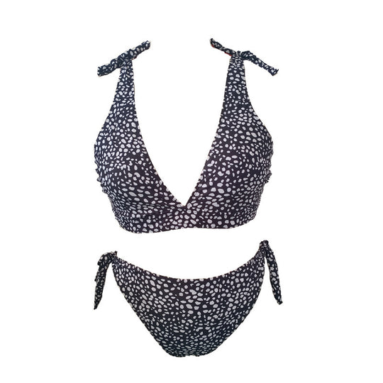 Damen Triangel-Bikini mit verspielten Schleifen und modischem Muster EB