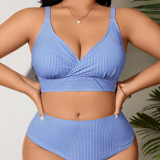 Damen Hochtaillierter Bikini mit modischem Streifenmuster EB