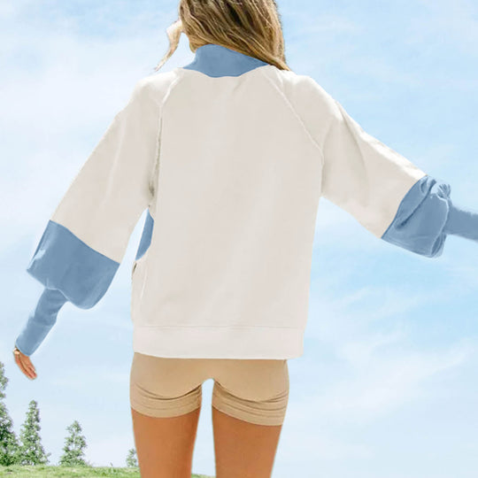 Damen nan lässiges Oversize Sweatshirt mit hohem Rollkragen, Raglanärmeln und Giraffen-Print EB
