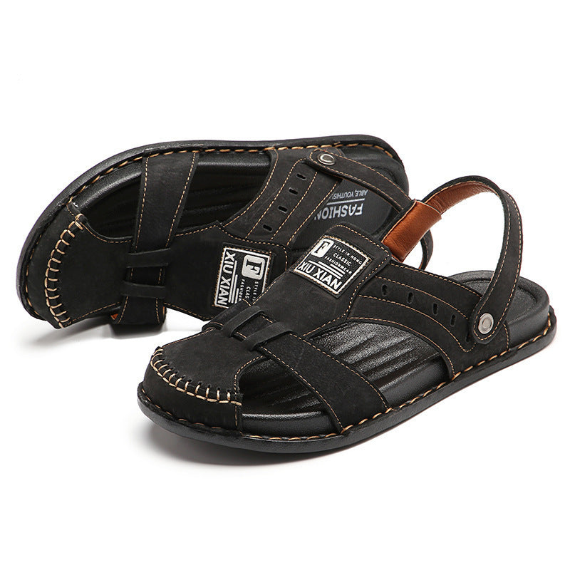 Herren Komfortable Leder-Sandalen mit verstellbarem Riemen EB
