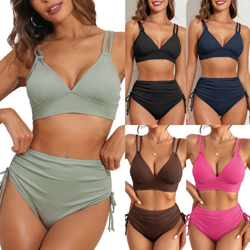Damen Hochgeschnittener Bikini mit raffinierten Rüschendetails EB