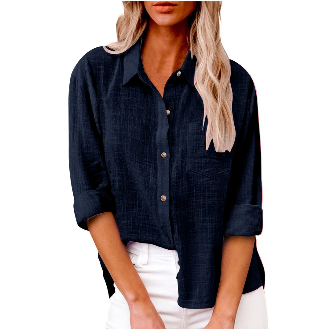 Damen nan oversized Leinen-Baumwollmix Hemdbluse mit Brusttasche und krempelbaren Ärmeln EB