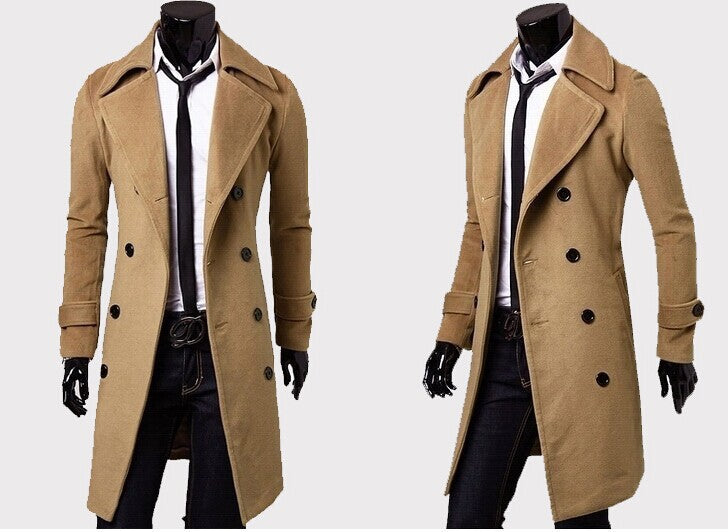 Herren nan taillierter zweireihiger Trenchcoat aus Wollmix mit klassischem Revers und Rückenschlitz EB