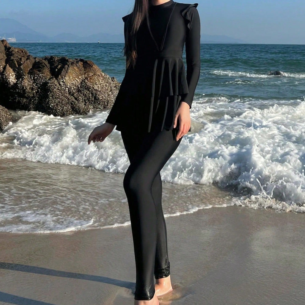 Damen modischer Schwimmanzug mit Rüschendetails EB