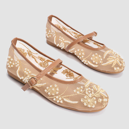 Damen Ballerinas mit floralem Stickereibesatz EB