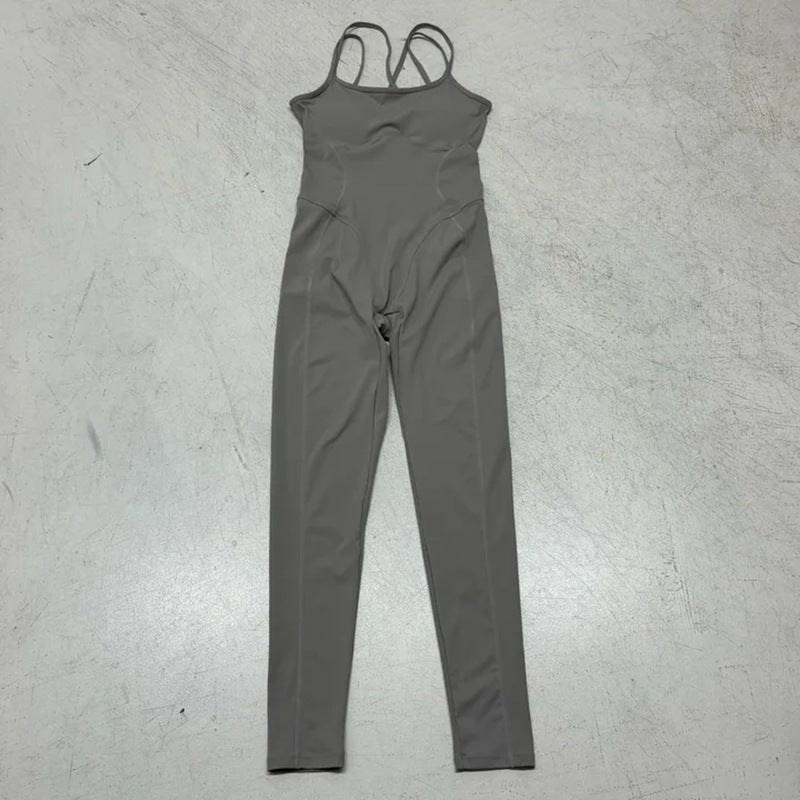 Damen Sportlicher Overall mit dünnen Trägern und figurbetonendem Schnitt EB