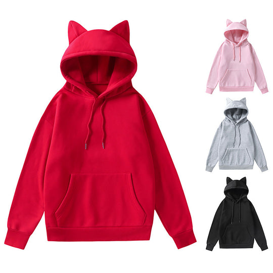 Damen nan Kapuzenpullover mit Katzenohren oversized Sweatshirt mit Kängurutasche und Kordelzug EB