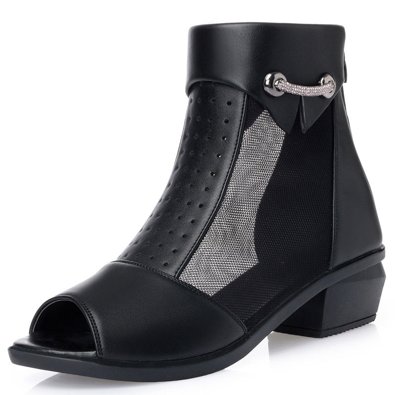 Damen Cut-Out Stiefeletten mit Mesh-Einsatz und dekorativem Schmuckdetail EB