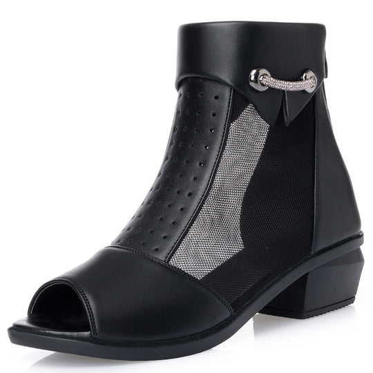 Damen Cut-Out Stiefeletten mit Mesh-Einsatz und dekorativem Schmuckdetail EB