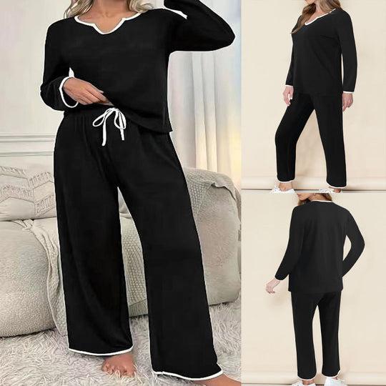 Damen Lounge-Set mit elegantem V-Ausschnitt und kontrastierenden Details EB