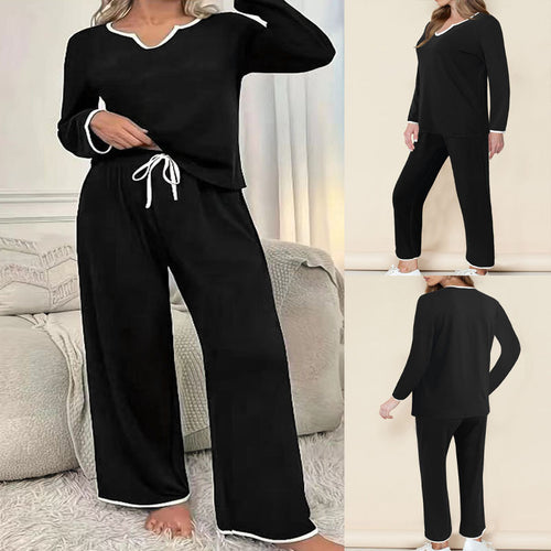 Damen Lounge-Set mit elegantem V-Ausschnitt und kontrastierenden Details EB