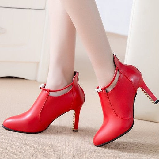 Damen Ankle-Boots mit spitzer Zehenform, funkelndem Strassriemen und skulptiertem Metallabsatz EB