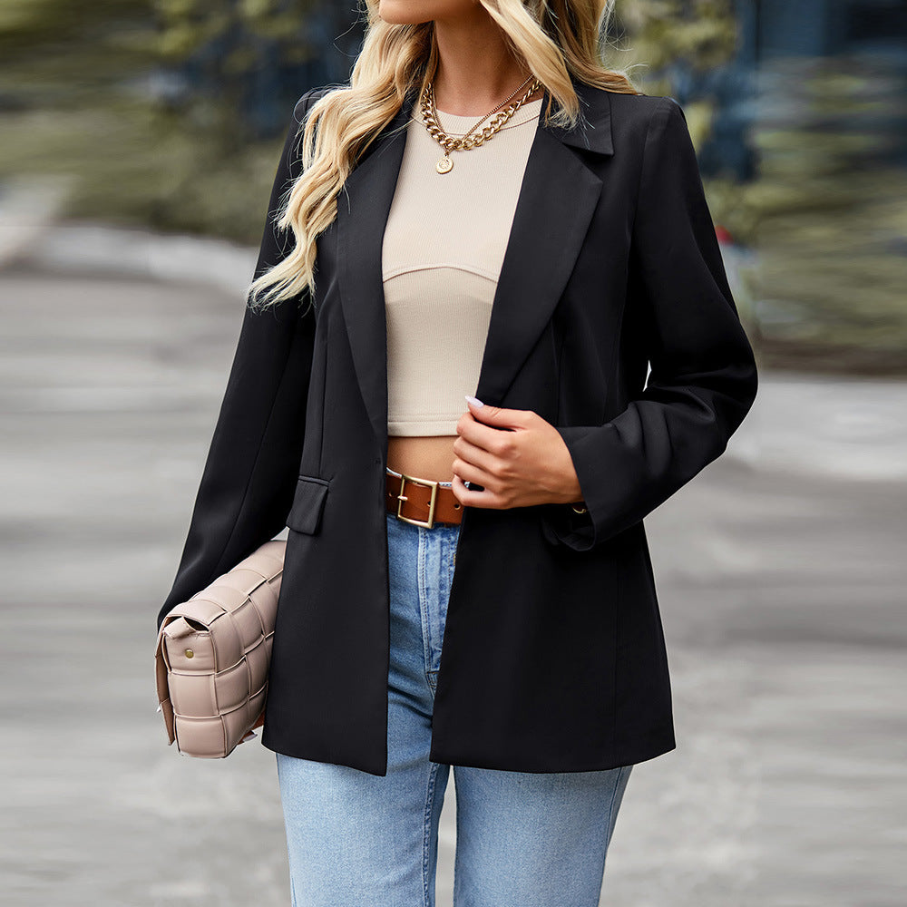 Damen nan leichter Longblazer mit Ein-Knopf‑Verschluss, Pattentaschen und legerer Silhouette EB
