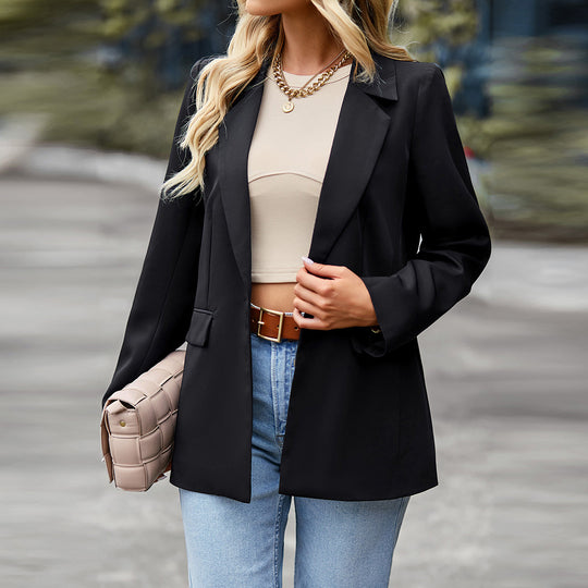 Damen nan leichter Longblazer mit Ein-Knopf‑Verschluss, Pattentaschen und legerer Silhouette EB