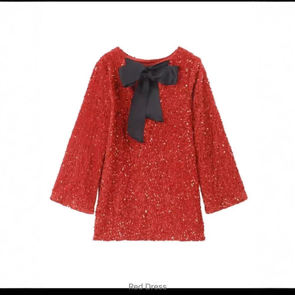 Damen Glamouröses Mini-Kleid mit glitzernden Pailletten und eleganten Puffärmeln EB