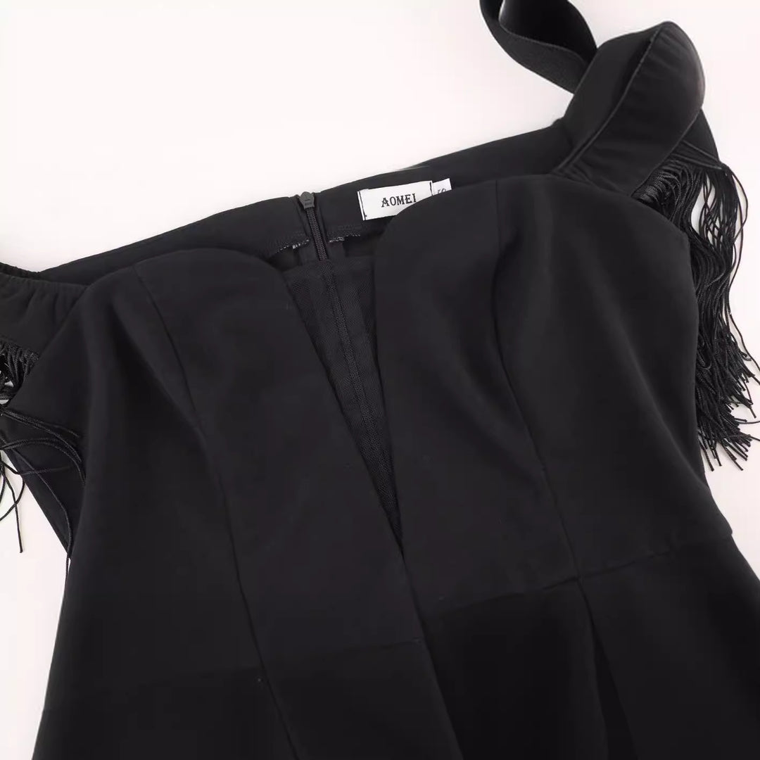 Damen elegantes Cocktailkleid mit Off-Shoulder Design und fransigen Ärmeln EB
