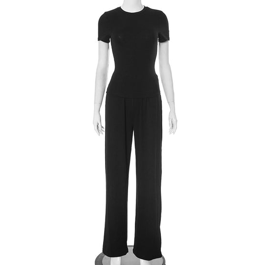 Damen lässiges Lounge-Set mit kurzem Oberteil und weit geschnittenen Hosen EB