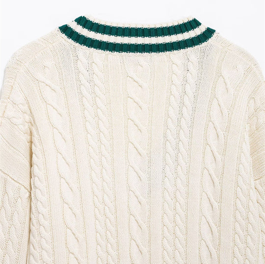 Damen Strickpullover mit V-Ausschnitt und strukturiertem Zopfdesign EB