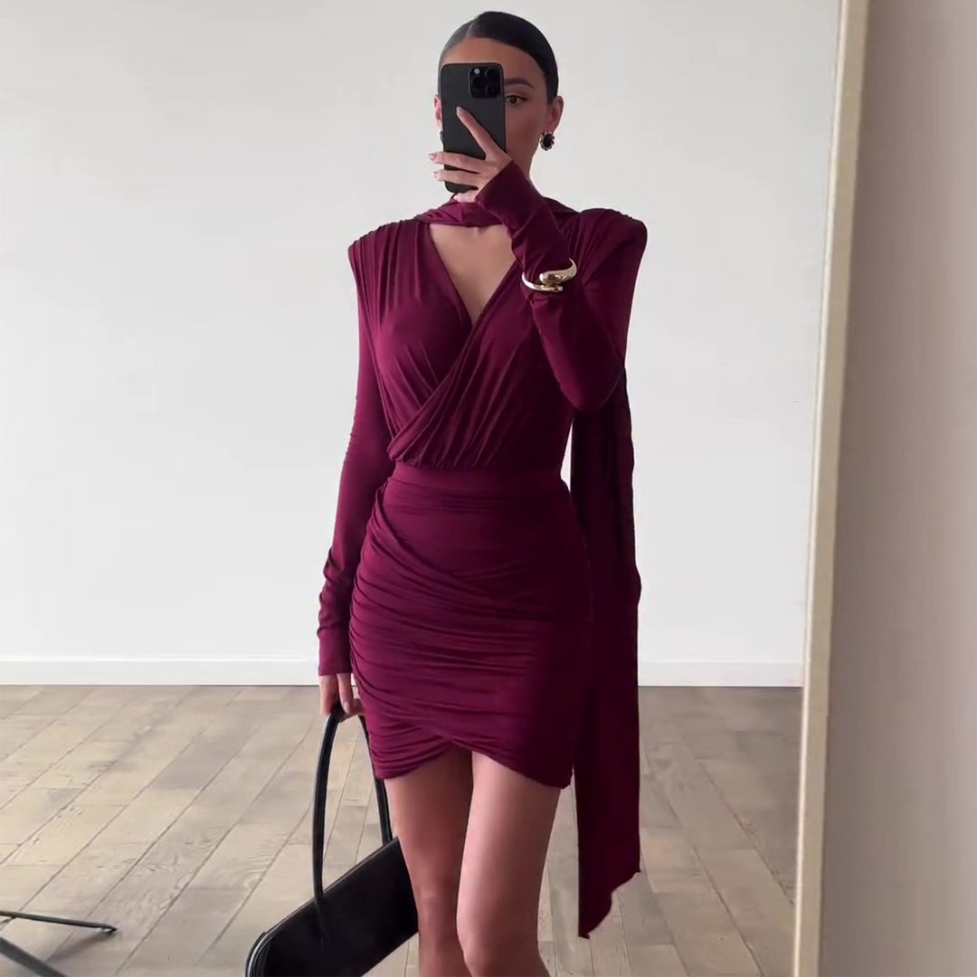 Damen Wickelkleid mit asymmetrischem Saum und raffiniertem Oberteil EB