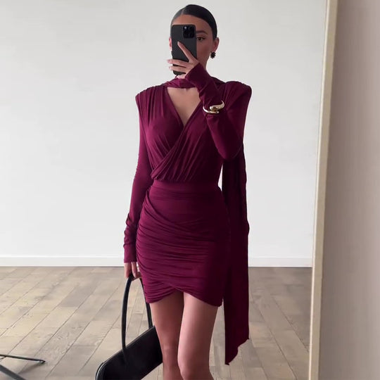 Damen Wickelkleid mit asymmetrischem Saum und raffiniertem Oberteil EB
