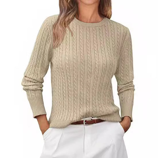 Damen Grobstrickpullover mit Zopfdesign und langen Ärmeln EB