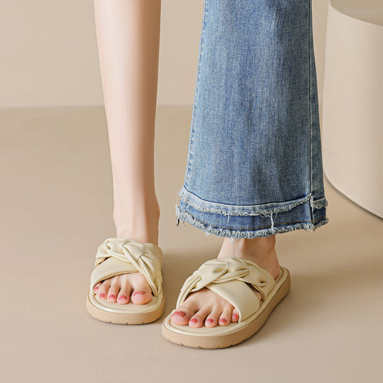 Damen Knöchelfreie Slidesandalen mit geflochtenem Riemendesign EB