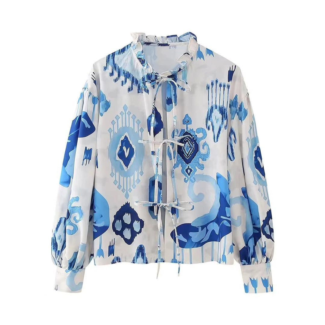 Damen Modische halbärmelige Bluse mit voluminösen Ärmeln EB