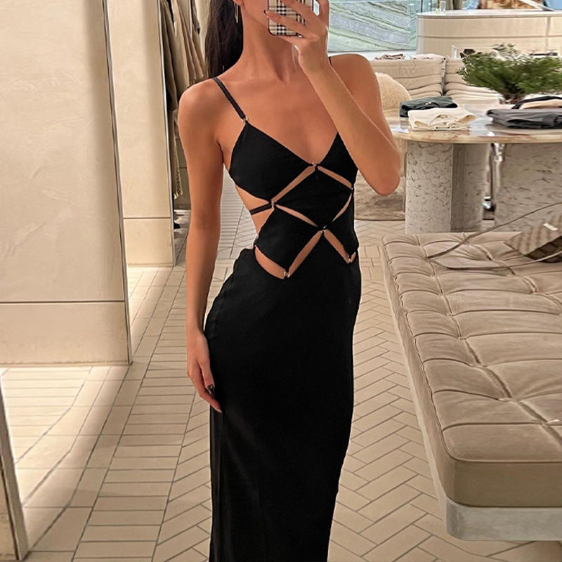 Damen glamouröses Maxikleid mit einzigartigem Schnitt und eleganten Schlaufen EB