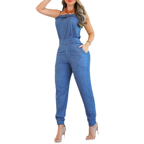 Damen Eleganter Jumpsuit mit raffinierten Trägern und Taillengürtel EB