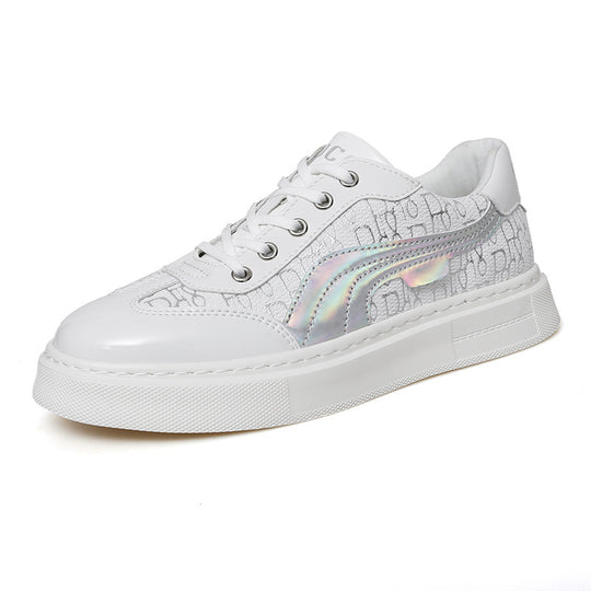 Damen Modische Sneaker mit Glanzoberfläche und grafischem Design EB
