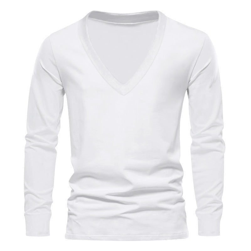 Herren V-Ausschnitt Langarm-T-Shirt mit hochwertigem Baumwollmix und bequemer Passform EB