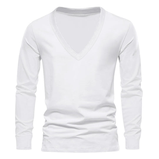 Herren V-Ausschnitt Langarm-T-Shirt mit hochwertigem Baumwollmix und bequemer Passform EB