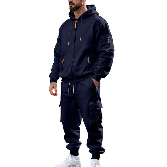 Herren nan urbanes Funktions-Cargo-Sweatset mit Kapuzenjacke, Reißverschlusstaschen und konisch zulaufender Cargo-Jogger EB