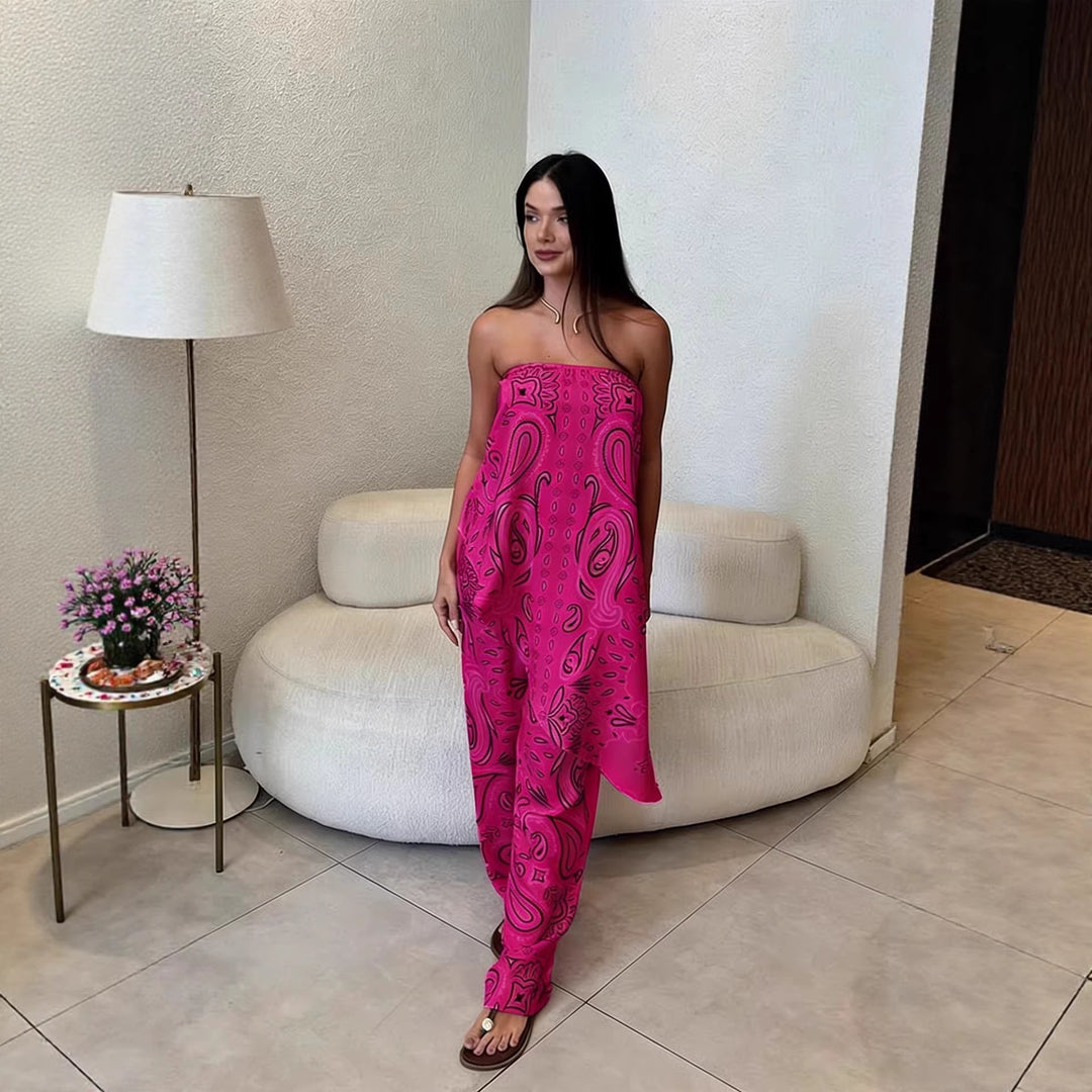 Damen lässiger Jumpsuit mit weitem Schnitt und stylischem Muster EB