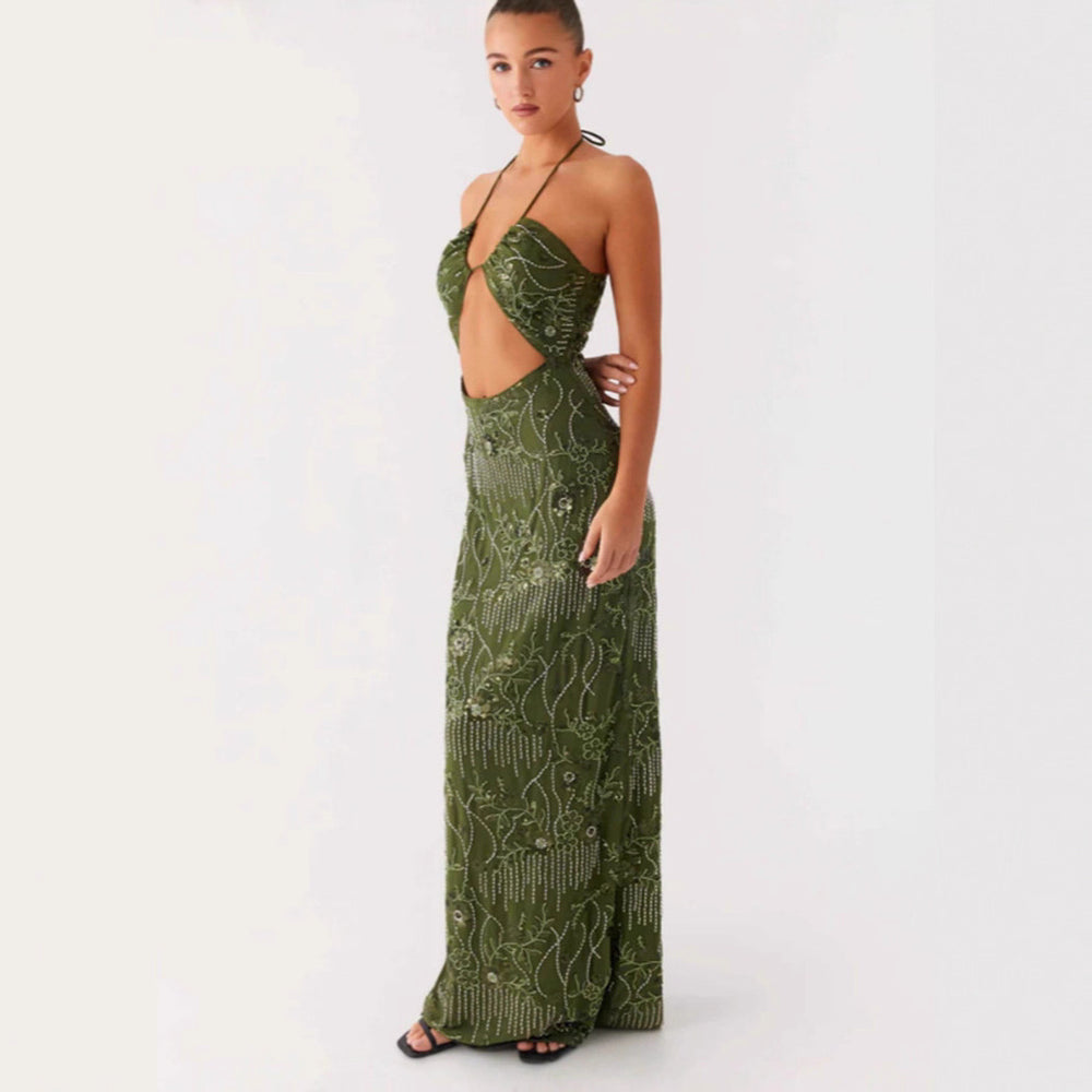 Damen Glamouröses Maxikleid mit floralem Muster und Cut-Out-Details EB
