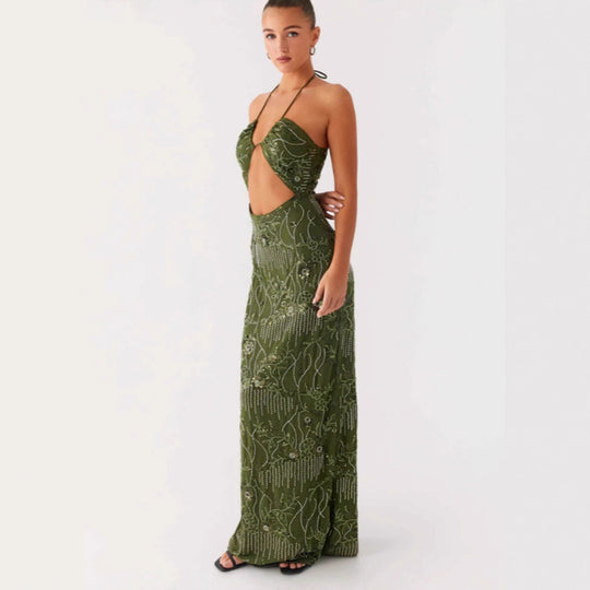 Damen Glamouröses Maxikleid mit floralem Muster und Cut-Out-Details EB