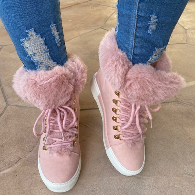 Damen Sportliche High-Top Sneaker mit flauschigem Kunstfellkragen EB