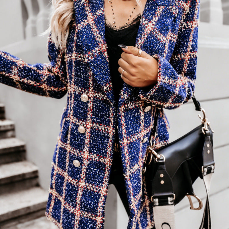 Damen Doppelreihige Karierte Blazerjacke EB