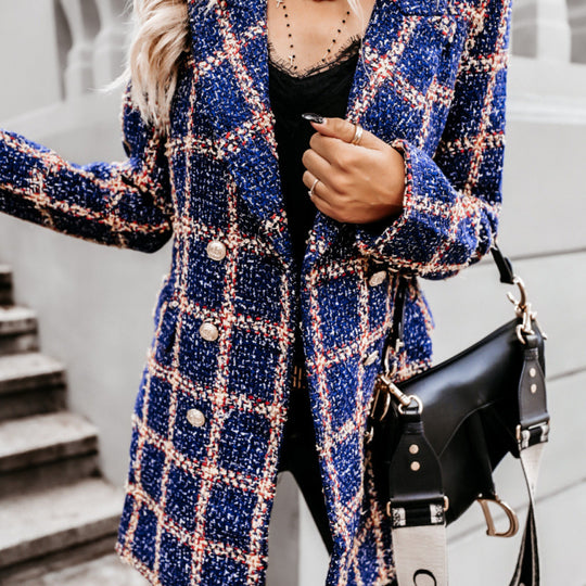 Damen Doppelreihige Karierte Blazerjacke EB