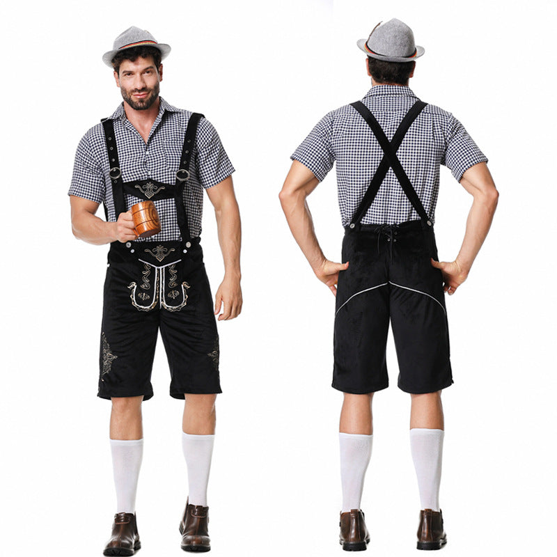 Herren nan traditionelle kurze Trachtenlederhose mit aufwendiger Stickerei und verstellbaren Trägern EB