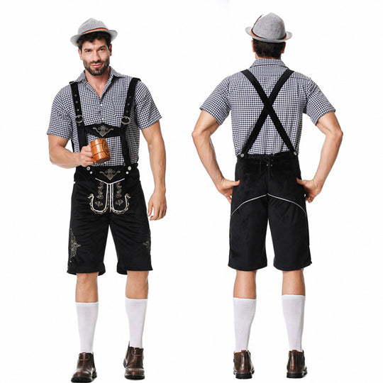 Herren nan traditionelle kurze Trachtenlederhose mit aufwendiger Stickerei und verstellbaren Trägern EB