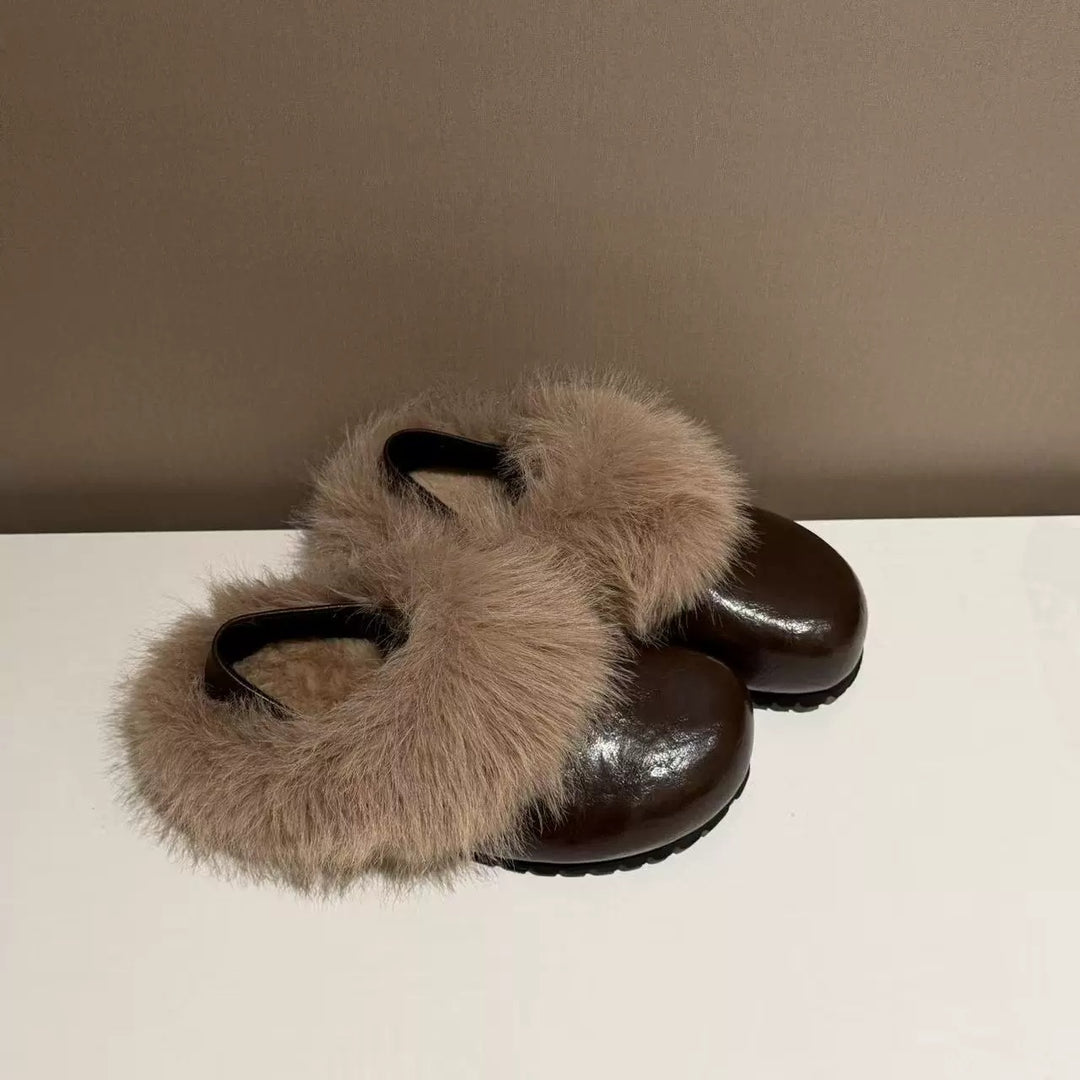 Damen Komfortable Clogs mit warmem Fellkragen und rutschfester Sohle EB